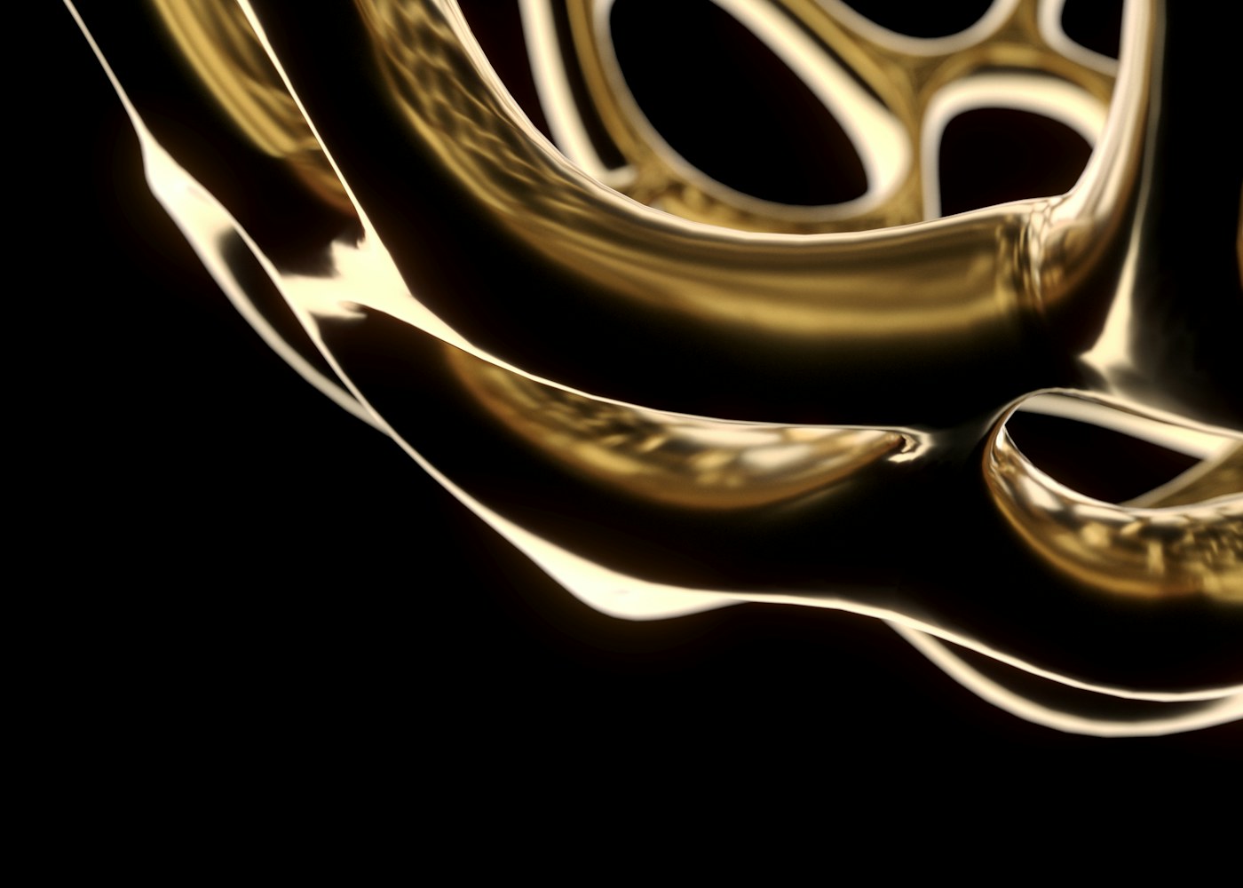 Liquid gold waves flowing across a black background